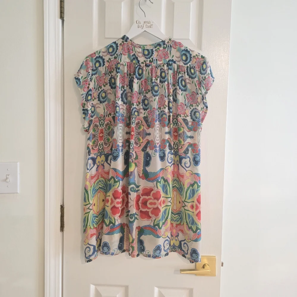 SUPER CLEAN Johnny Was Short Sleeve Button Front Printed Blouse Size Large - Picture 2 of 7